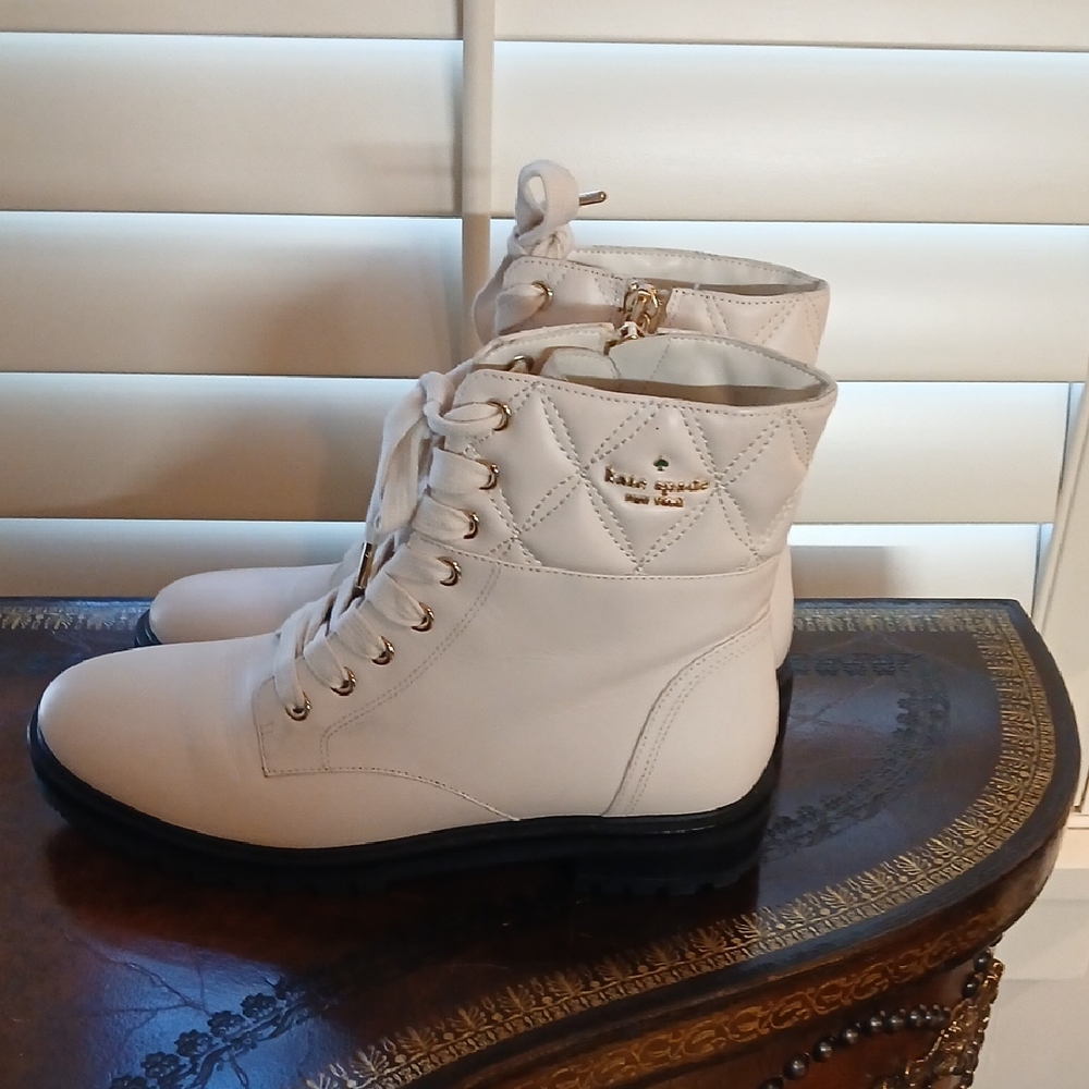Kate Spade Women's Lace Up Cream Boots